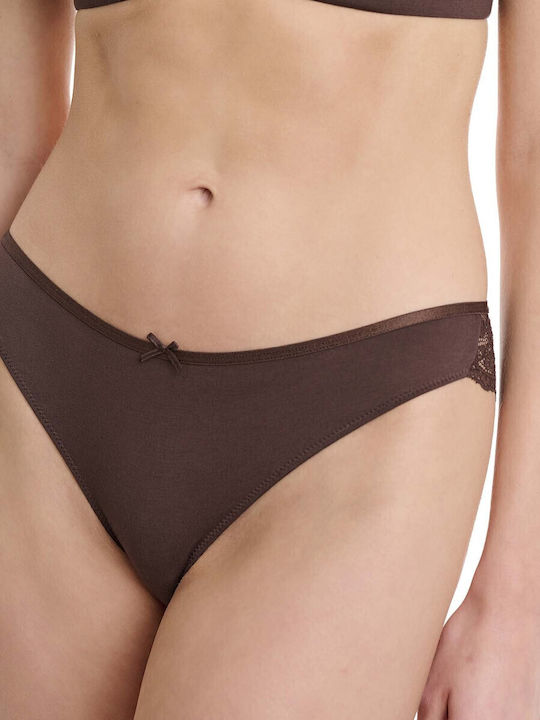 Bamboo Γυναικείο Slip με Δαντέλα Καφέ