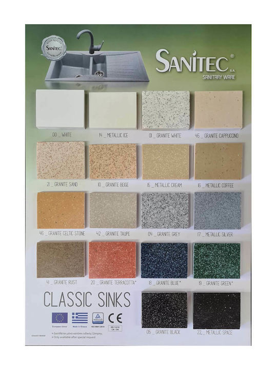 Sanitec Classic Drop-In Sink Synthetic Granite W58xD50cm Granite Blue