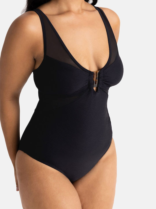 One Piece Swimsuit with Removable Padding for Large Bust Black