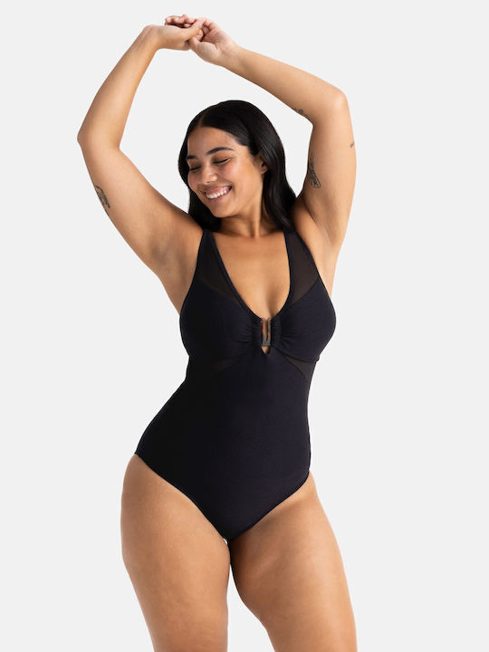 One Piece Swimsuit with Removable Padding for Large Bust Black
