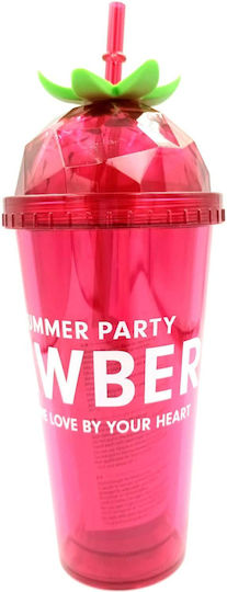 Tpster Glass Water made of Plastic in Red Color with straw 380ml