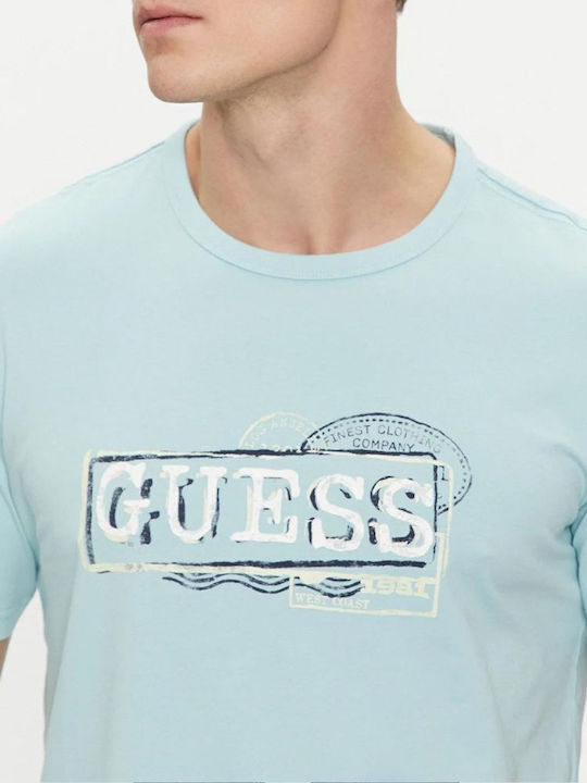 Guess Herren T-Shirt Kurzarm Aqua