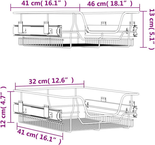 vidaXL Μηχανισμός Ντουλαπιού Κουζίνας Ασημί 46x41x13εκ. 2τμχ 358372