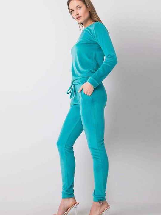 Rue Paris Damen-Sweatpants-Set Blue Samt