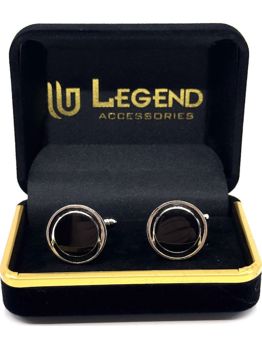 Legend Accessories Μανικετόκουμπα από Ασήμι σε Μαύρο Χρώμα