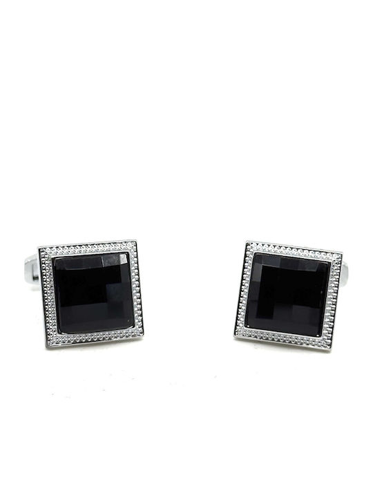 Legend Accessories Μανικετόκουμπα από Ασήμι σε Μαύρο Χρώμα