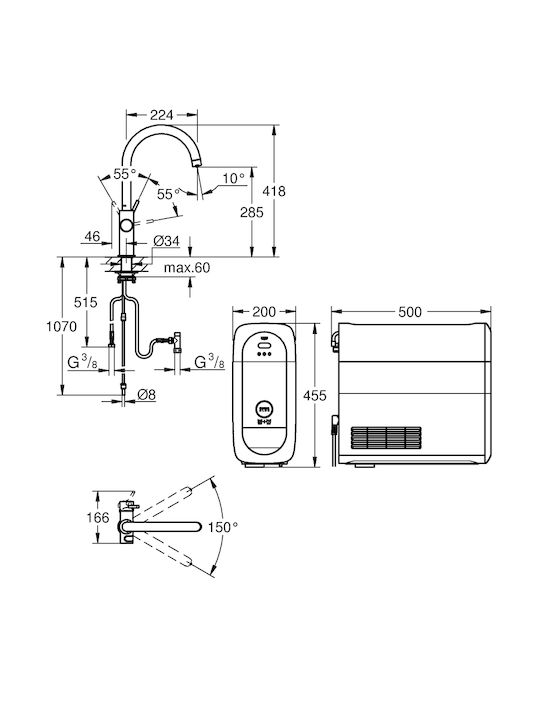 Grohe Αναμεικτική Μπαταρία Μπανιέρας Πλήρες Σετ Μπλε