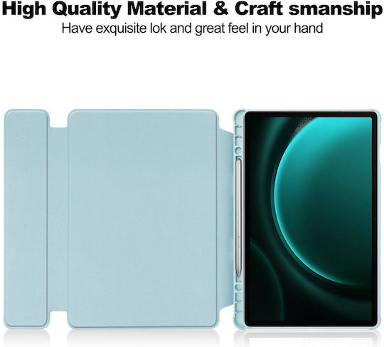 Samsung Galaxy Tab S9 Fe+ 360 Rotation Transparent Smart Leather Case Keyboard Sky Blue