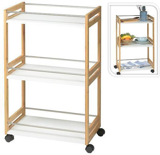Koopman Troleu De Bucătărie Din Lemn Capacitate 3 Multicolor 51x30x80cm