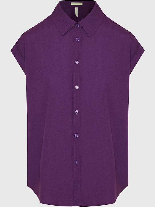 Kurzärmelig Damen Hemd Lila Monochrom