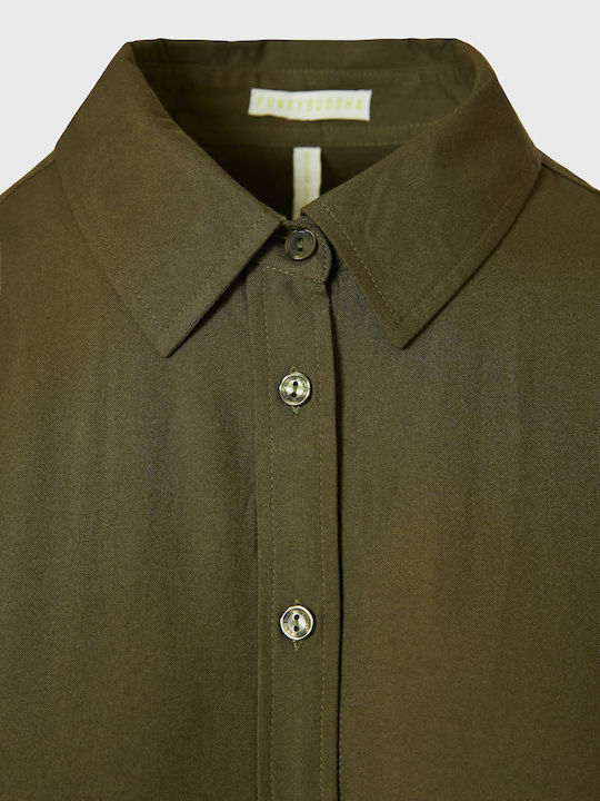 Kurzärmelig Damen Hemd Khaki Monochrom