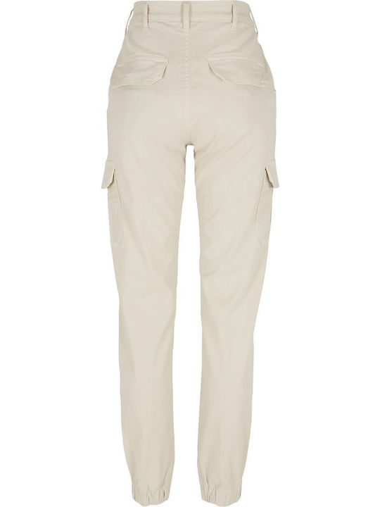 Women's High-waisted Fabric Cargo Trousers White Sand