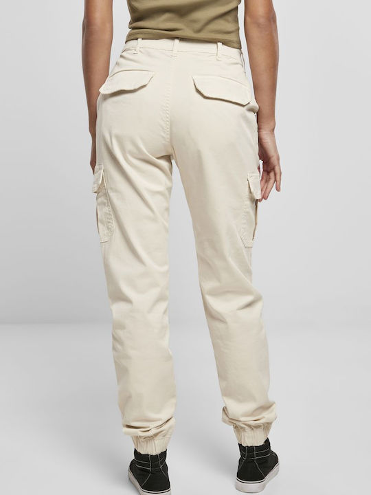 Women's High-waisted Fabric Cargo Trousers White Sand