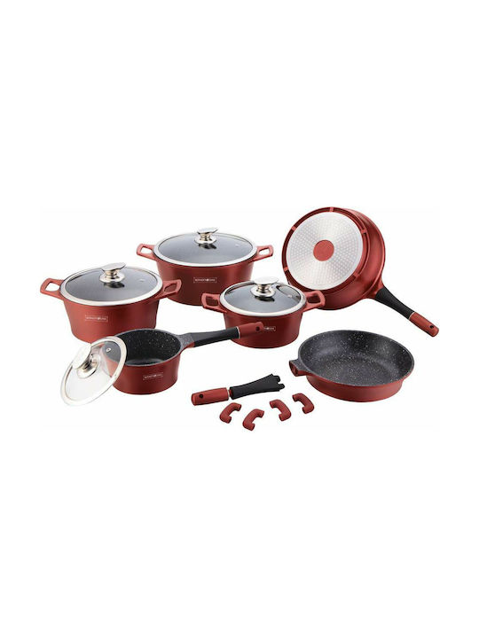 Royalty Line Cookware Set of Cast Aluminum with Stone Coating Burgundy 14pcs