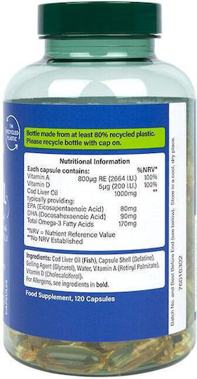 Holland & Barrett High Strength Pure Cod Liver Oil Ulei de ficat de cod 1000mg 120 capace Unflavoured