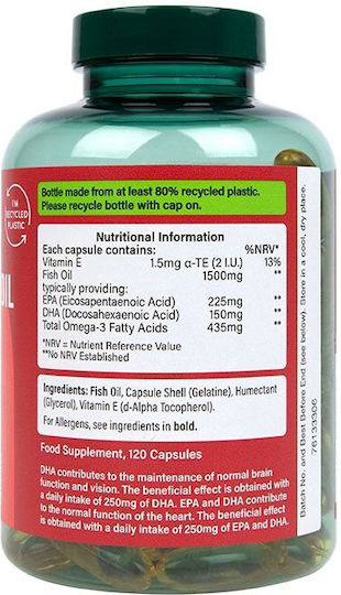 Holland & Barrett High Strength Omega 3 Fish Oil Fischöl 1500mg 120 Mützen