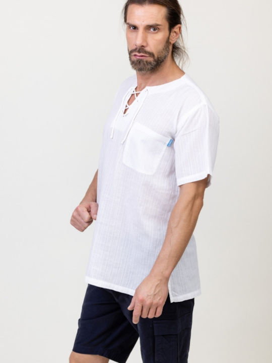 Meandros Men's Short Sleeve Blouse with Buttons White