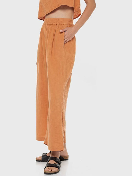 Follow Me Elastic Waist Γυναικείο Υφασμάτινο Παντελόνι με Λάστιχο Πορτοκαλί
