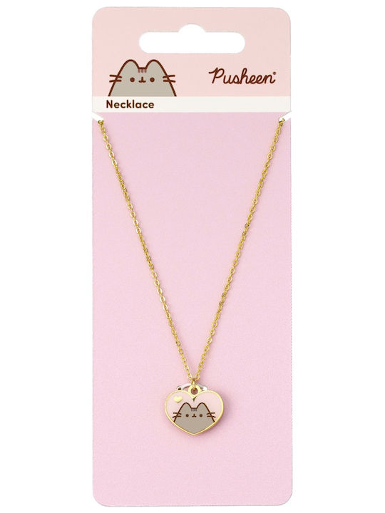 Pusheen Cat Pink Gold Heart Necklace Ptcn0100