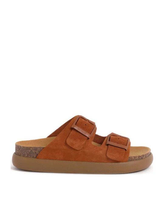 Noelle Leather Women's Flat Sandals Anatomic in Tabac Brown Color
