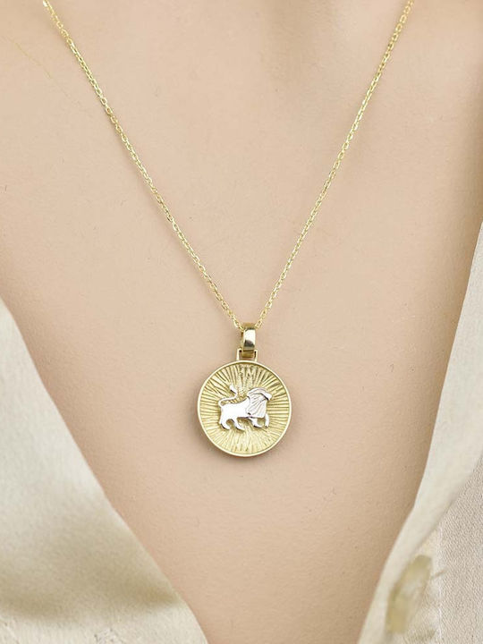 Goldjewels Κολιέ Διπλό Φυλαχτό Ζώδιο Λέων από Χρυσό 14Κ