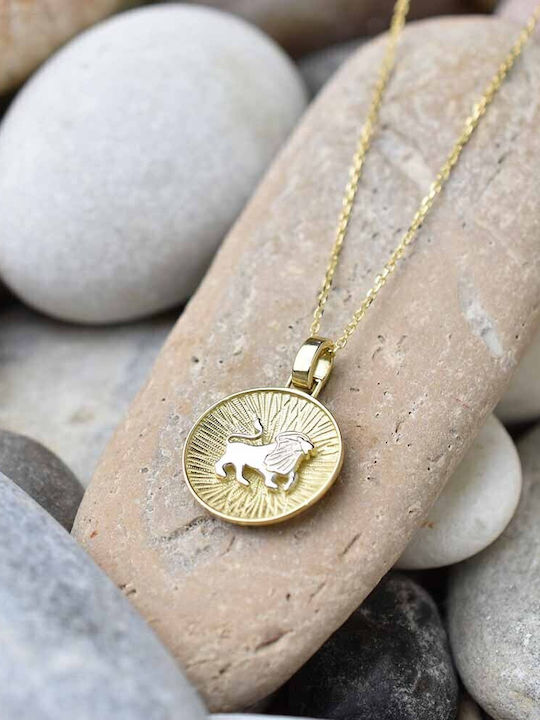 Goldjewels Κολιέ Διπλό Φυλαχτό Ζώδιο Λέων από Χρυσό 14Κ