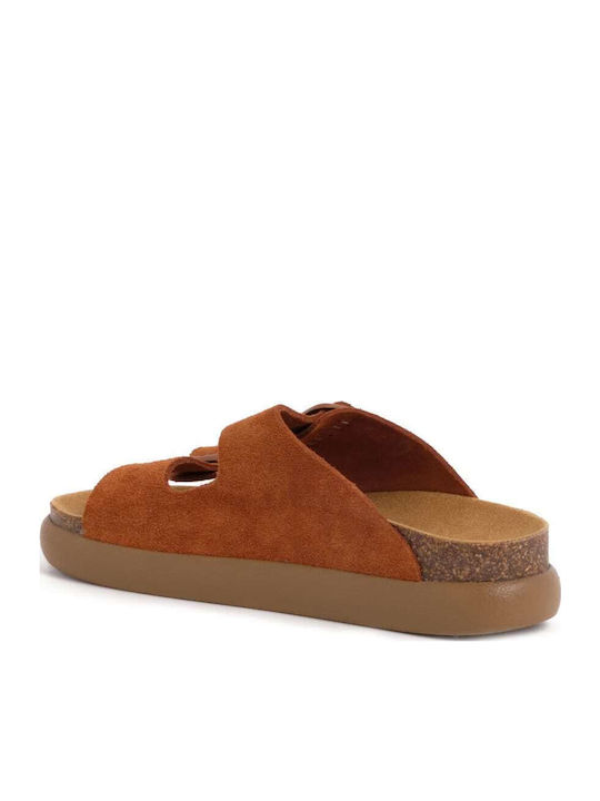 Noelle Leather Women's Flat Sandals Anatomic in Tabac Brown Color
