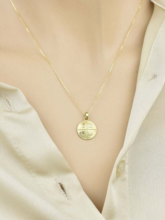 Goldjewels Κολιέ Διπλό Φυλαχτό Ζώδιο Λέων από Χρυσό 14Κ
