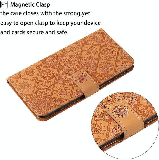 Huawei Honor 9x Lite Ethnic Style Embossed Pattern Horizontal Flip Leather Case Holder & Card Slots & Wallet & Lanyard Brown