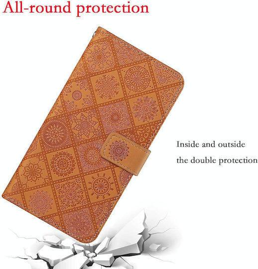 Huawei Honor 9x Lite Ethnic Style Embossed Pattern Horizontal Flip Leather Case Holder & Card Slots & Wallet & Lanyard Brown