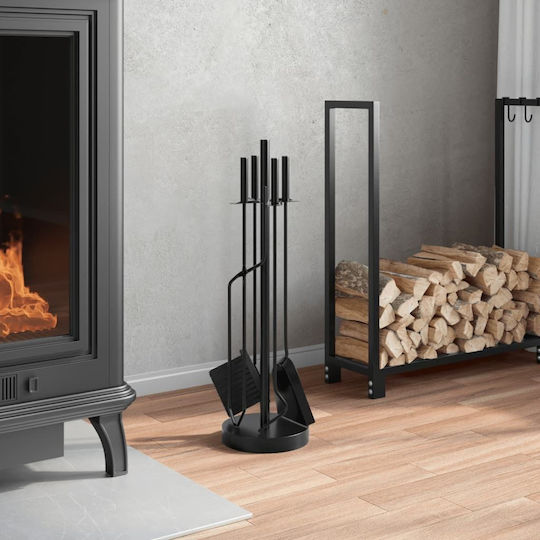 vidaXL Fireplace Tool Set with Stand Holder Black