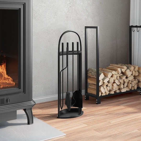 vidaXL Fireplace Tool Set with Stand Holder Black