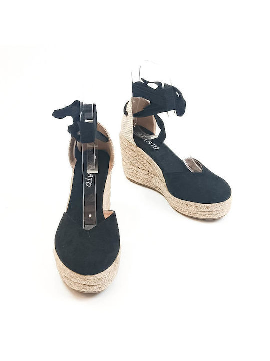 Летни дамски платформи в стил еспадрили Black Beige