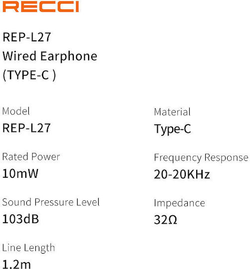 Recci Rep-l27 In-ear Handsfree Ακουστικά με Βύσμα USB-C Λευκό