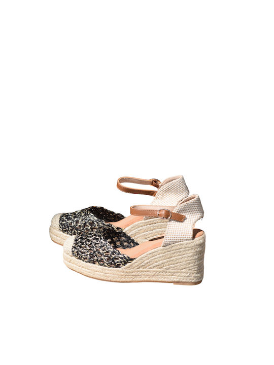 Espadrille Platforms with Knitted Texture Upper Gold Thread Black Gold Code Pel43