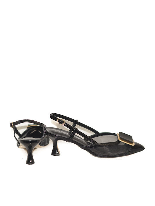 Leder Pumps mit Riemchen Schwarz