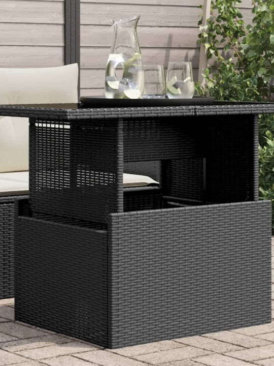 Outdoor Dinner Free Standing Table with Glass Surface and Rattan Frame Natural 100x55x73cm