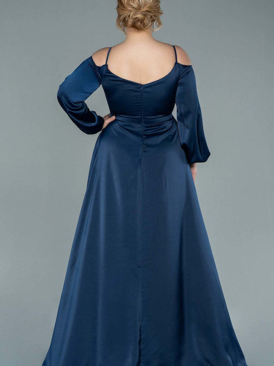 Bubble Chic Maxi Rochie pentru Nuntă / Botez Satin Dark Blue