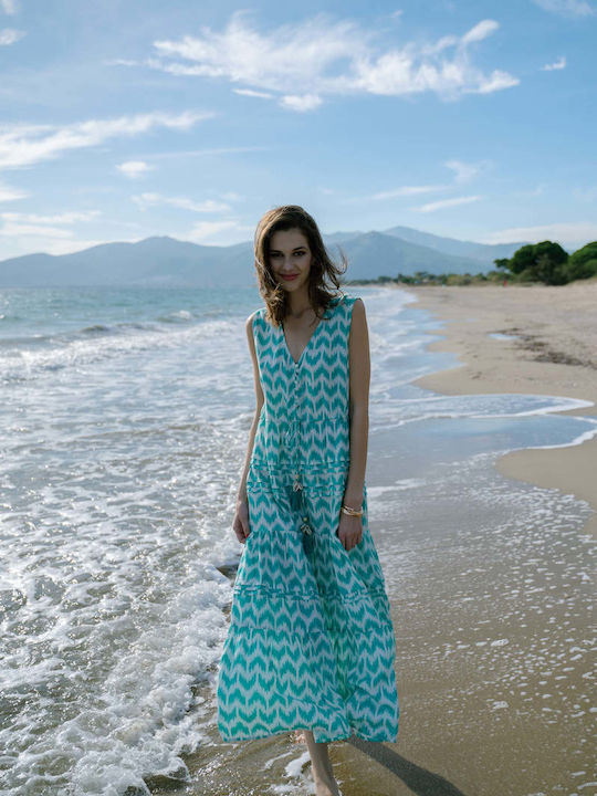 Rochii De Vară Pentru Femei Maxi Rochie-Cămașă Cu Volane Turcoaz