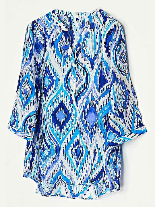 Cuca Women's Blouse with 3/4 Sleeve Oriental Blue Royal