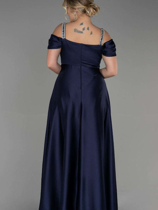 Bubble Chic Maxi Rochie pentru Nuntă / Botez Satin Dark Blue