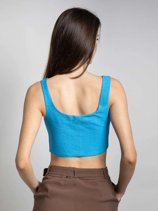 Bluze Damă Crop Top cu Bretele și Fermoar Albastru deschis