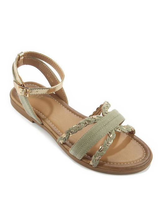 Fshoes Women's Flat Sandals with Strap in Green Color