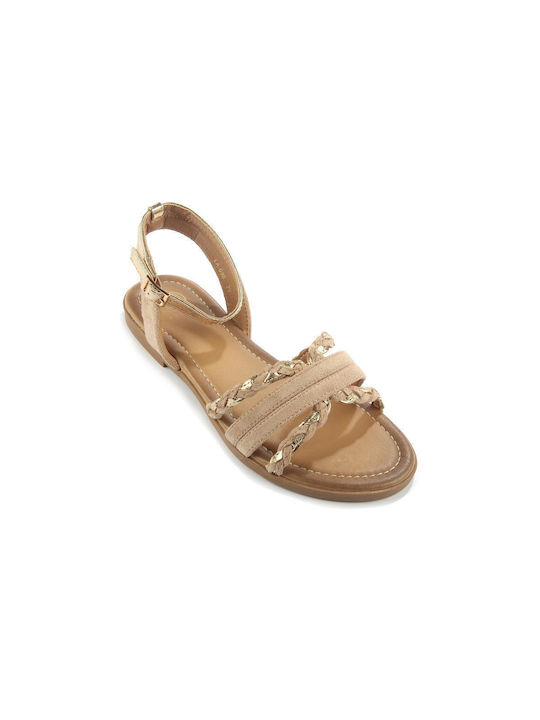 Fshoes Women's Flat Sandals with Strap in Beige Color