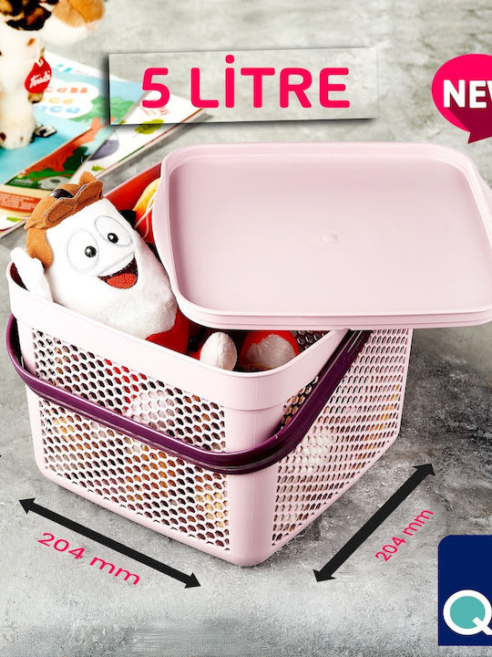 Viosarp Plastic Storage Basket with Lid Pink 5lt