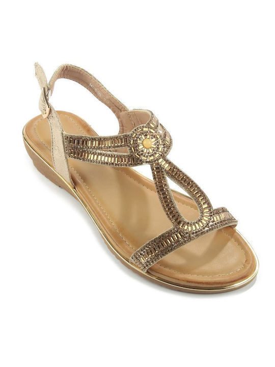 Fshoes Damen Flache Sandalen in Gold Farbe