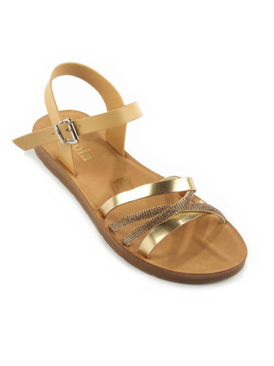 Fshoes Women's Flat Sandals with Strap in Beige Color