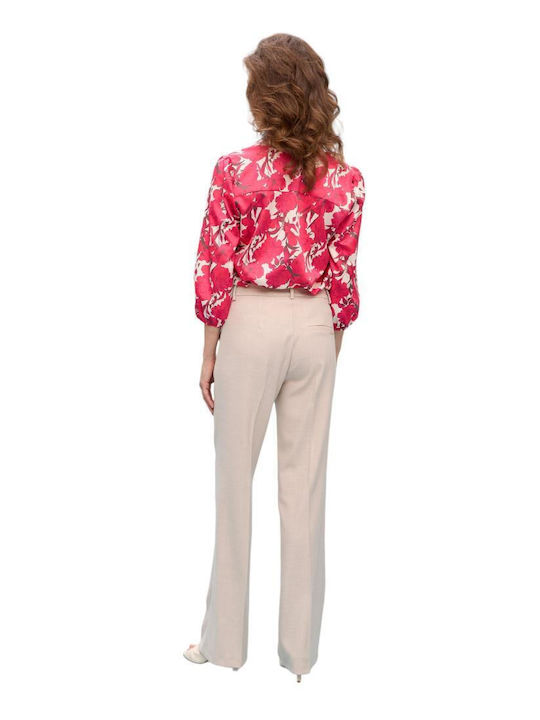 Women's High-waisted Fabric Trousers Beige