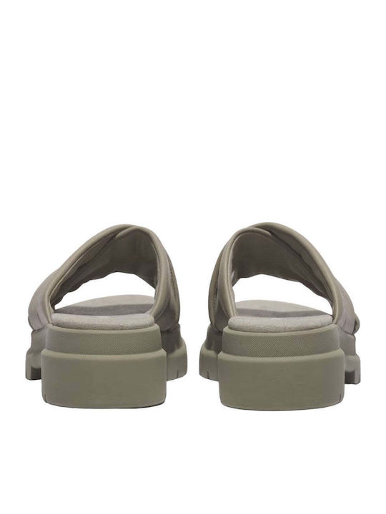 London Vibe Leather Women's Flat Sandals in Beige Color