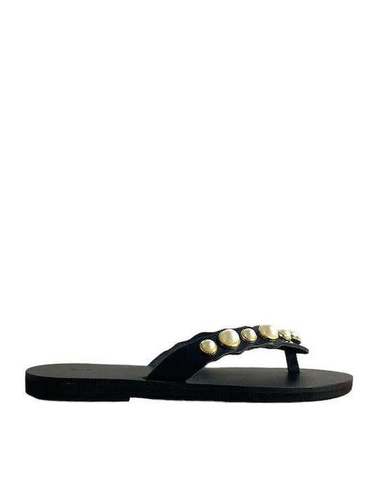 Leder Flache Sandalen für Damen in Schwarz Farbe